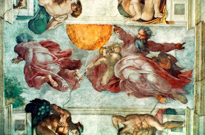 Plafond de la chapelle Sixtine : Création du Soleil et de la Lune, 1508-12 - Michelangelo Buonarroti